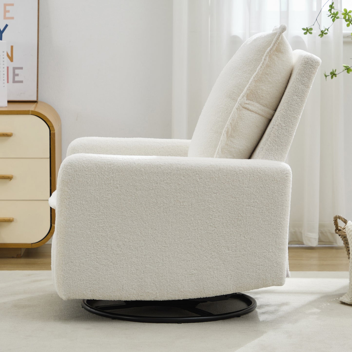 Swivel Rocker Recliner Chair - Teddy Fleece in White