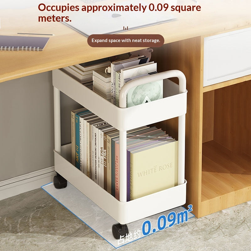 Multi-Level 26cm White Plastic Storage Rack with Wheels & Hooks - Kitchen Bathroom Bedroom