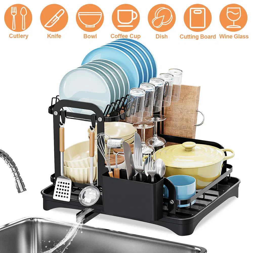 2-Tier Dish Drying Rack with Drainboard - Space Saving Organizer