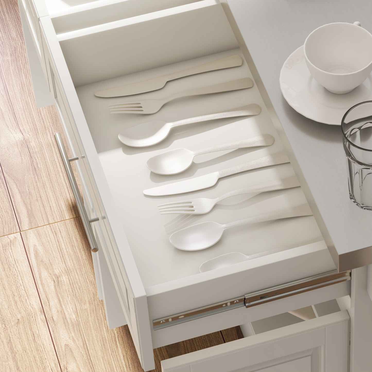 Rolling Kitchen Island Cart with Stainless Steel Top - Cream White