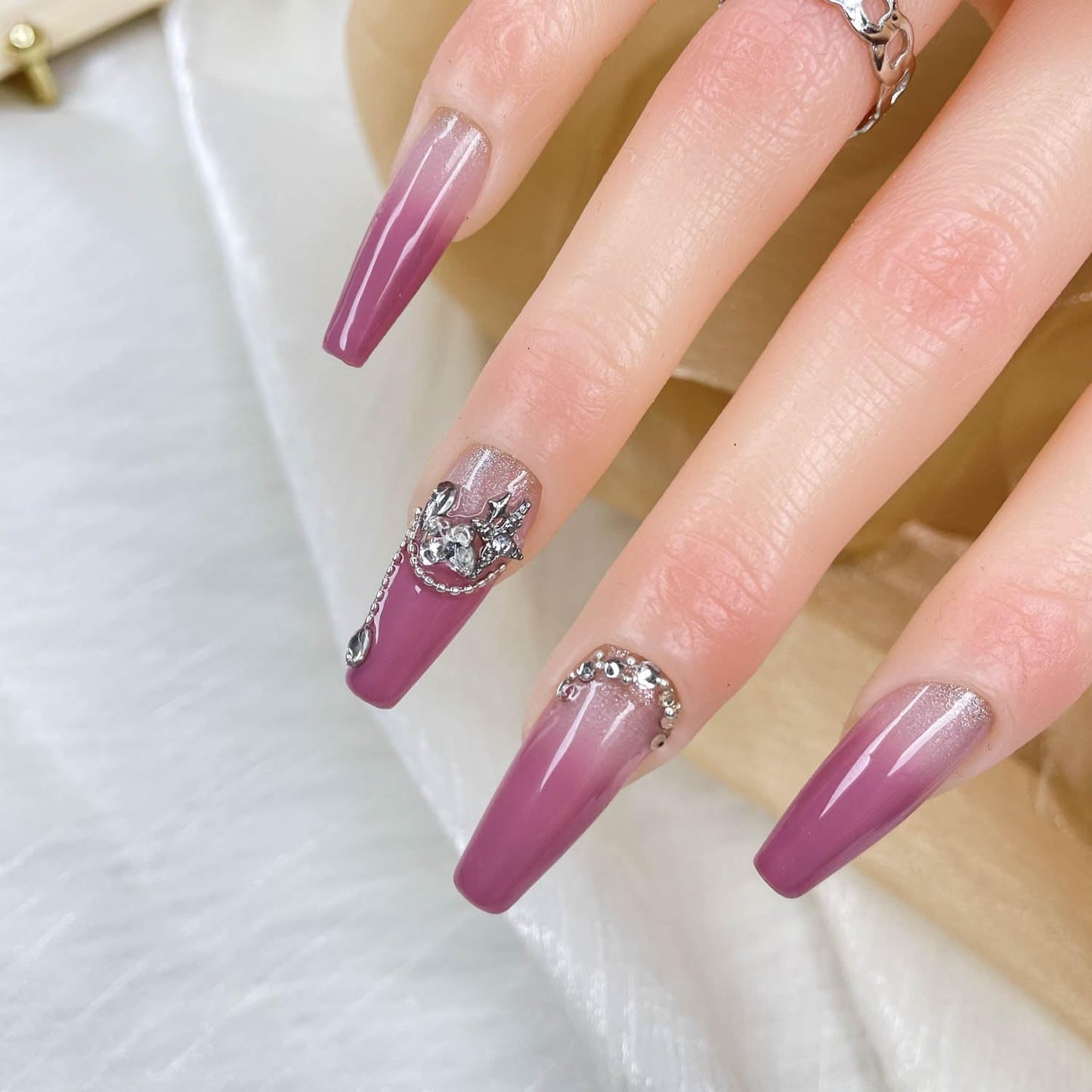 Handmade Press On Nails - Lavender Luster 3D Acrylic False Nails, Size M