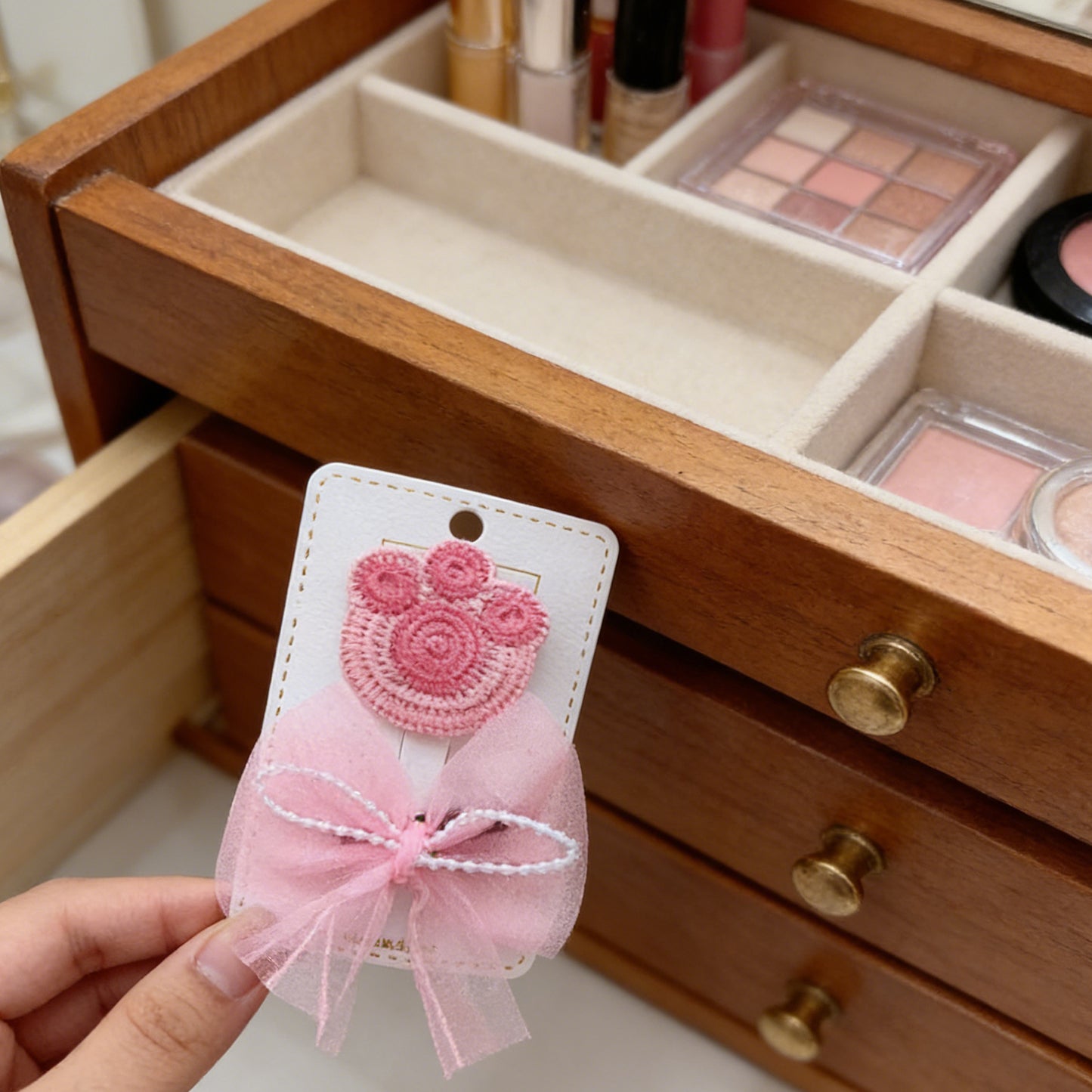 Paw Bow Hairpin Set - Pink