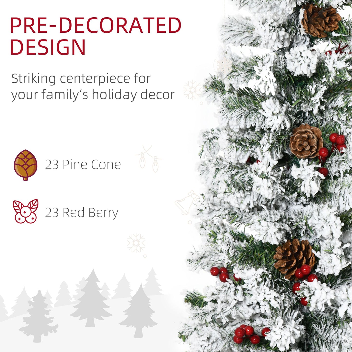 6 Foot Flocked Artificial Christmas Tree with Pine Cones & Berries