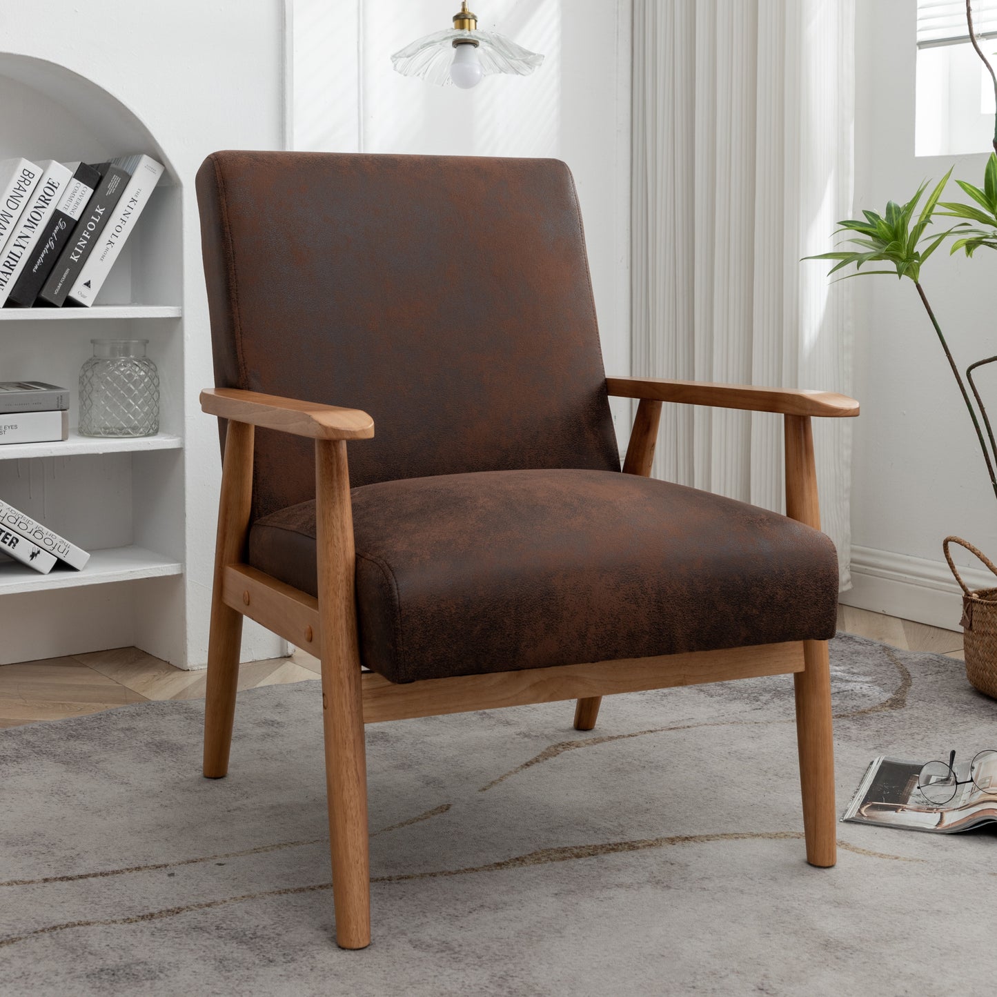 25.38 Wide Classic Mid-Century Modern Arm Chair, Brown