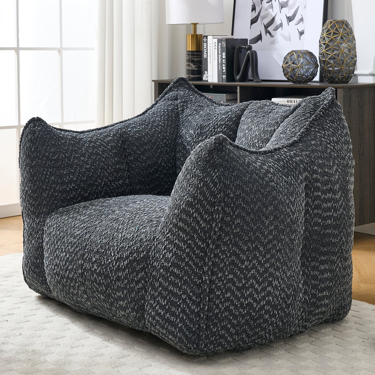 Comfortable Chenille Bean Bag Chair - Black Lazy Sofa
