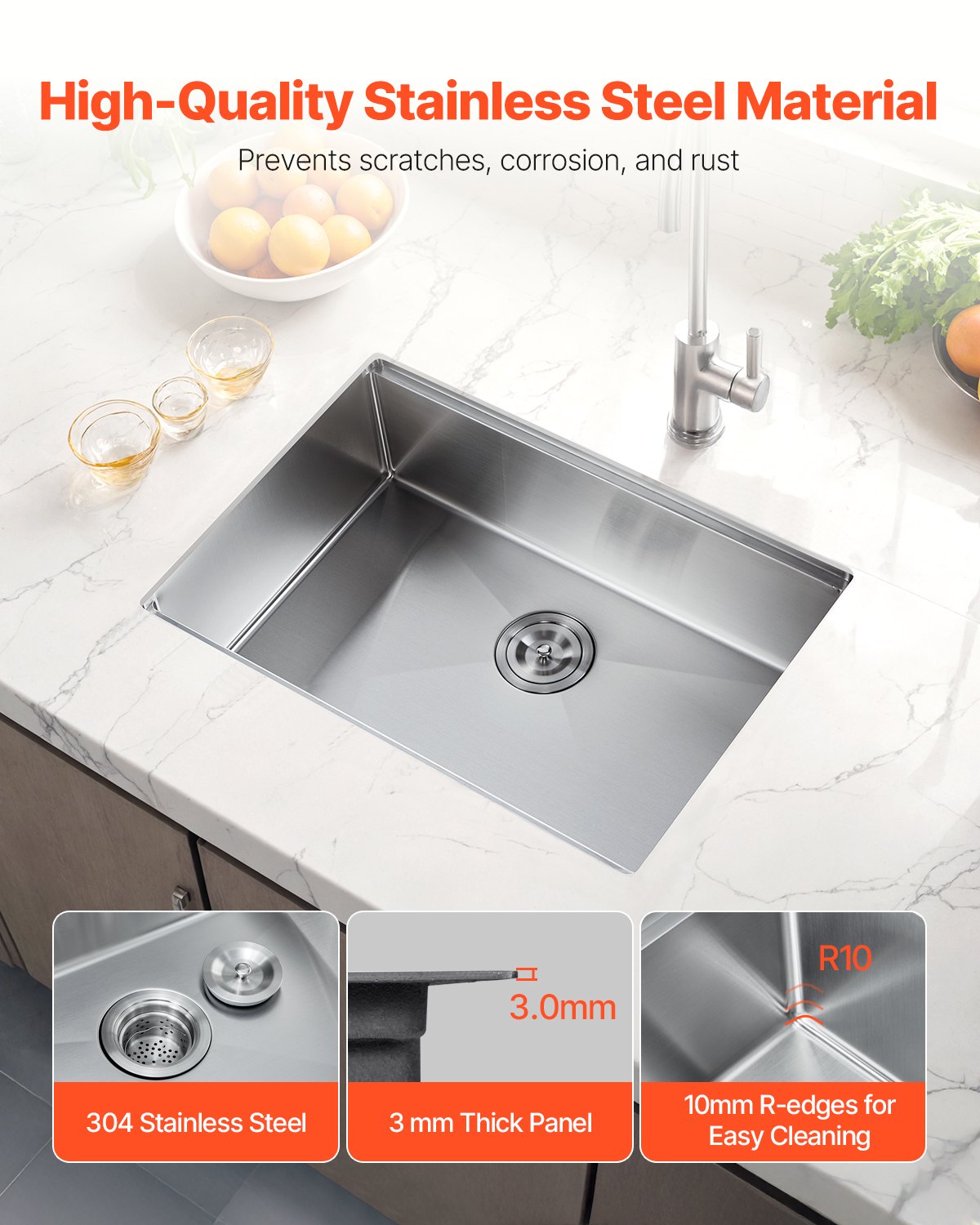 27-Inch Stainless Steel Undermount Kitchen Sink - Single Bowl