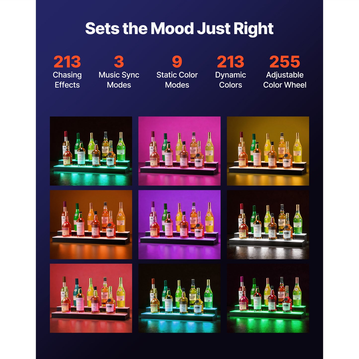 LED Liquor Bottle Display with 2 Tiers, Remote & App Control - Home Bar Decor