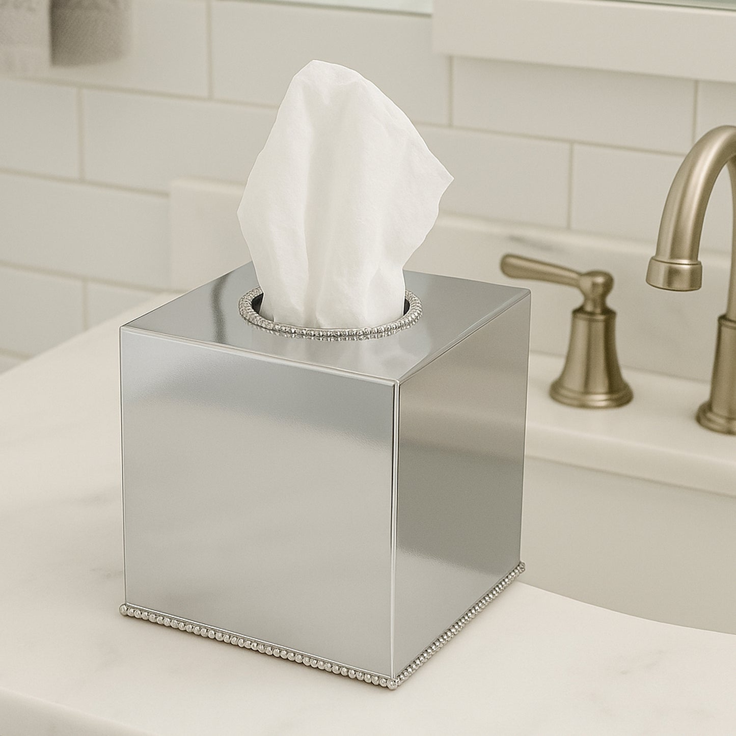 Tissue Box Stainless Steel Square Facial Holder Shiny Finish