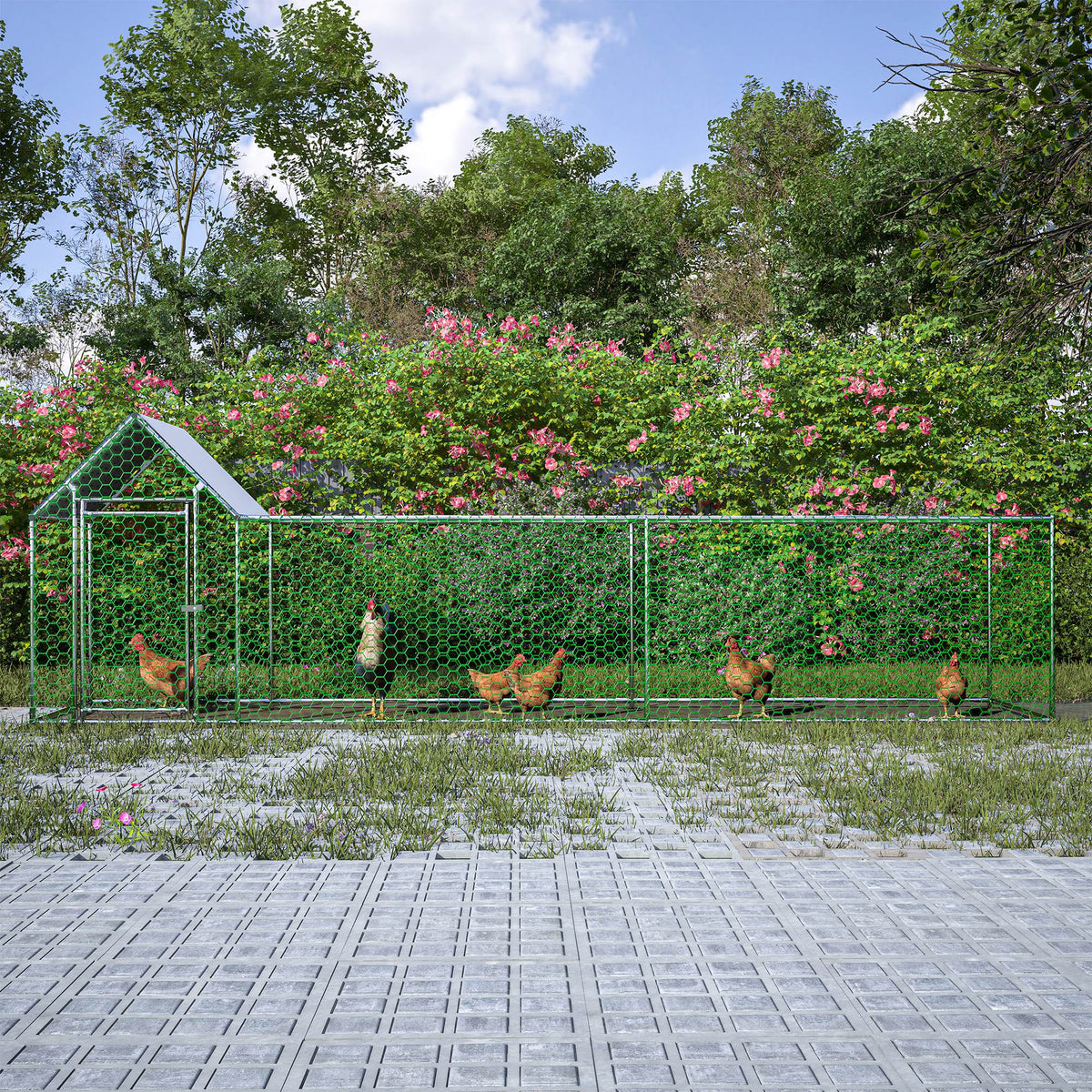 Large Metal Chicken Coop with Walk-In Run, Cover & Lockable Door - Multiple Sizes
