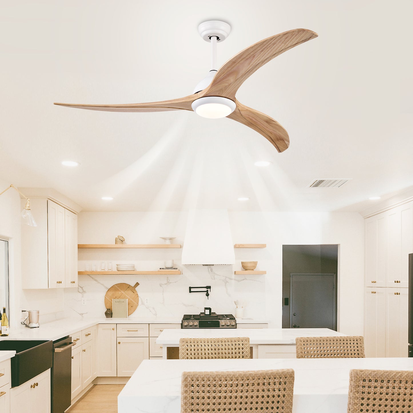52-Inch Matte White Ceiling Fan with Light & Remote Control