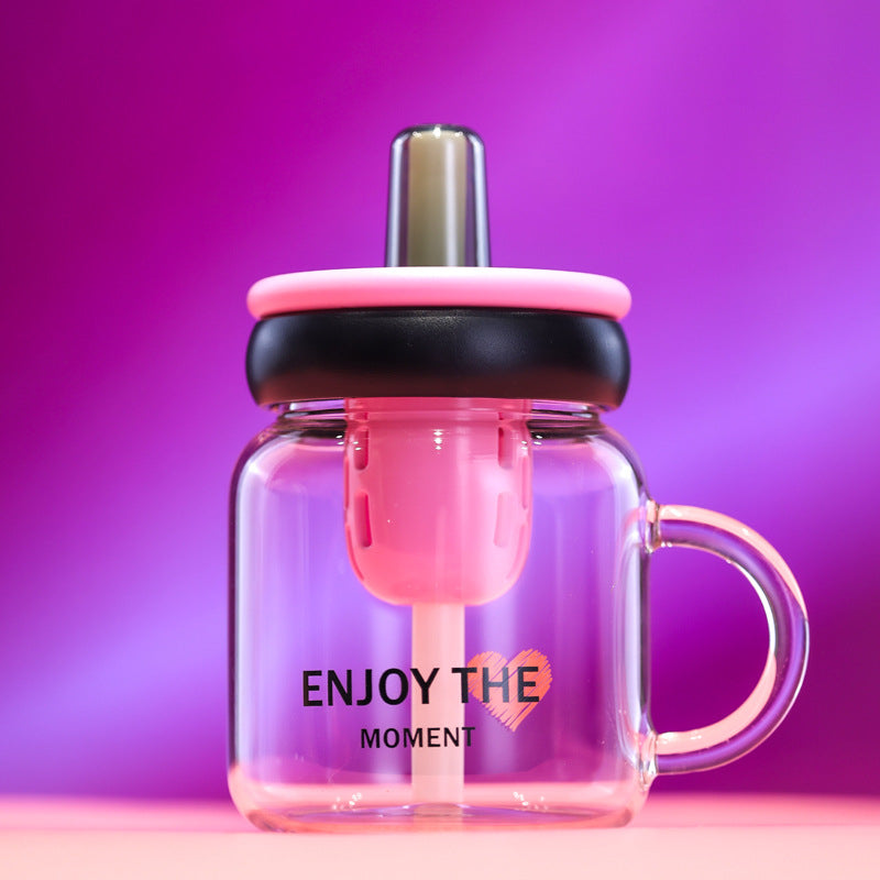 Cute Cat Water Cup with Handle - 600ML Glass Drinking Mug for Home