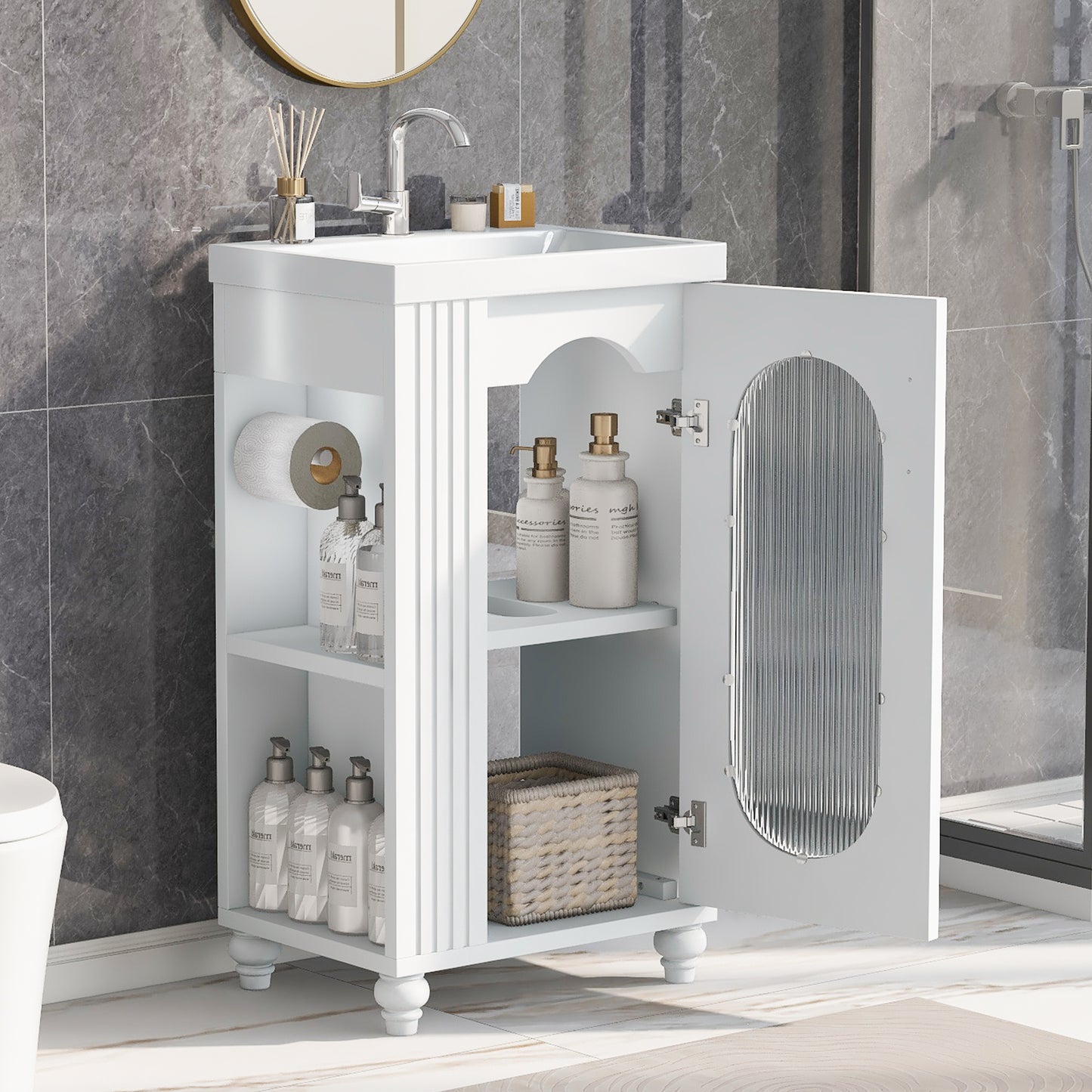 20" Bathroom Vanity with Sink and Adjustable Shelf - White