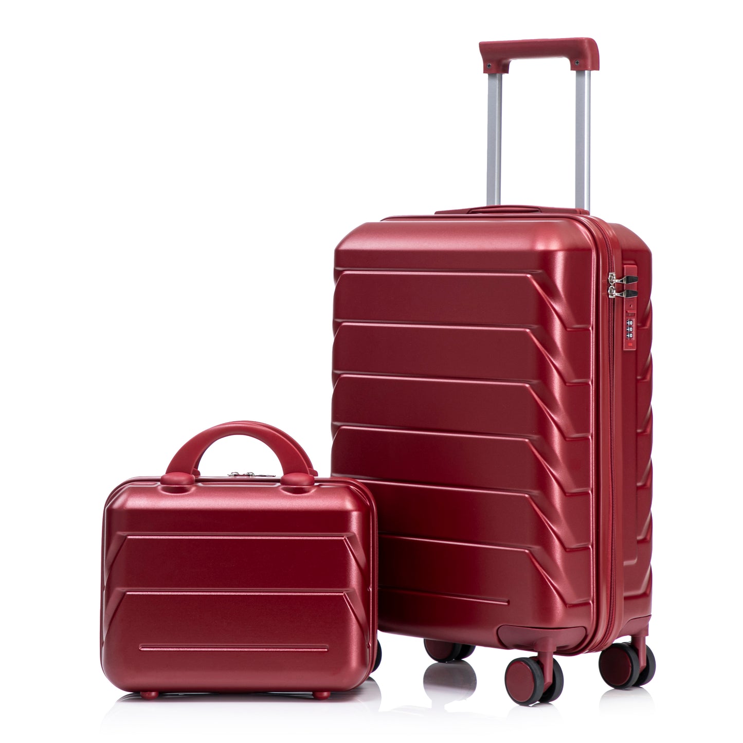 2-Piece ABS Spinner Wheel Luggage Set with Combination Lock - Wine Red