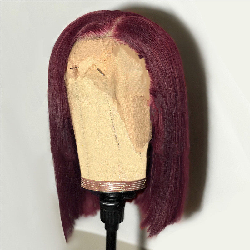 Short Bob Wig with Long Bangs - Synthetic Hair