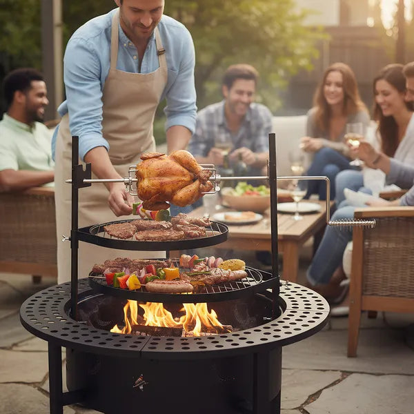 33-Inch Outdoor Fire Pit with 2 Cooking Grills - Black