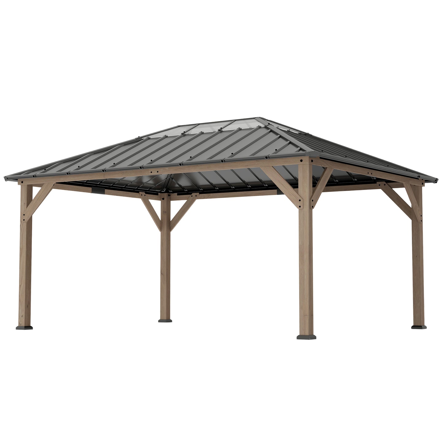 12' x 16' Hardtop Gazebo with Galvanized Steel Roof - Light Walnut
