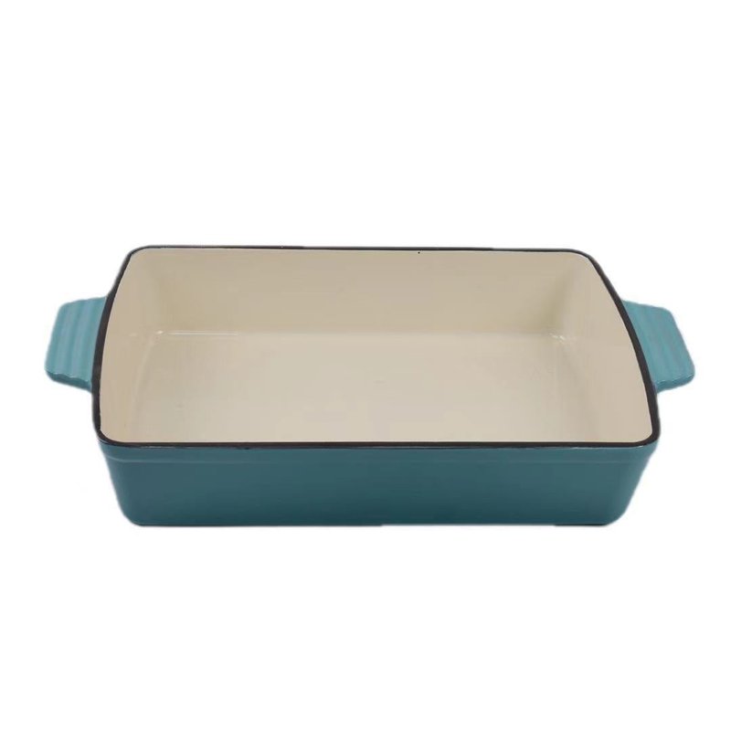 Rectangular Cast Iron Enamel Baking Pan with Handles - Uncoated Kitchen Bakeware