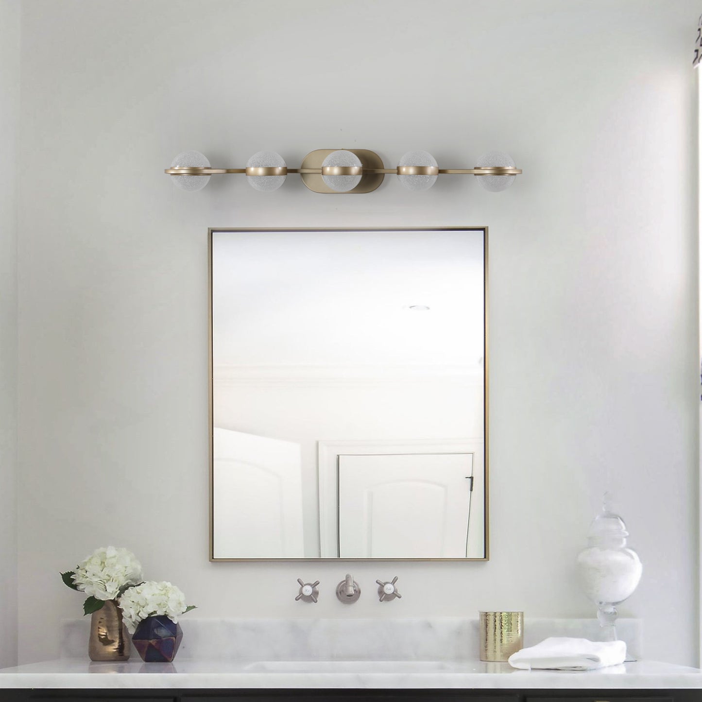 Modern Bathroom Vanity Light Fixture - 5 Bulb Crystal Shades
