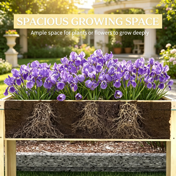 Raised Garden Bed with Cover and Wooden Base - Outdoor Planting Container
