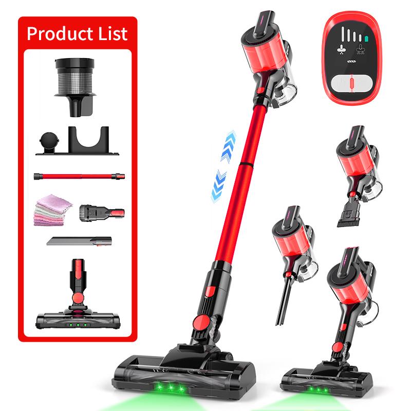 Red Cordless Handheld Vacuum Cleaner with LED Light & Anti-Tangle Brush
