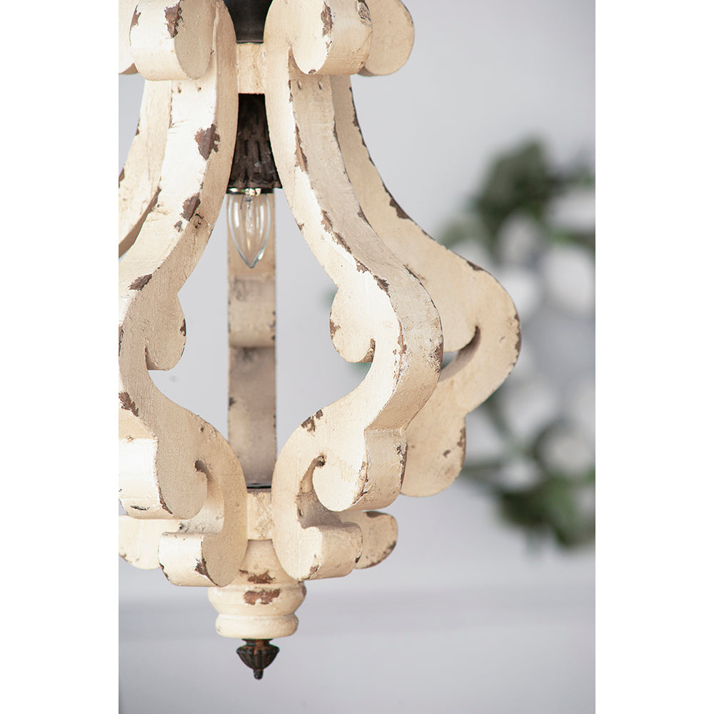 Farmhouse Chandelier with Antique Cream Finish - Wooden French Country Pendant Light for Living Room & Foyer