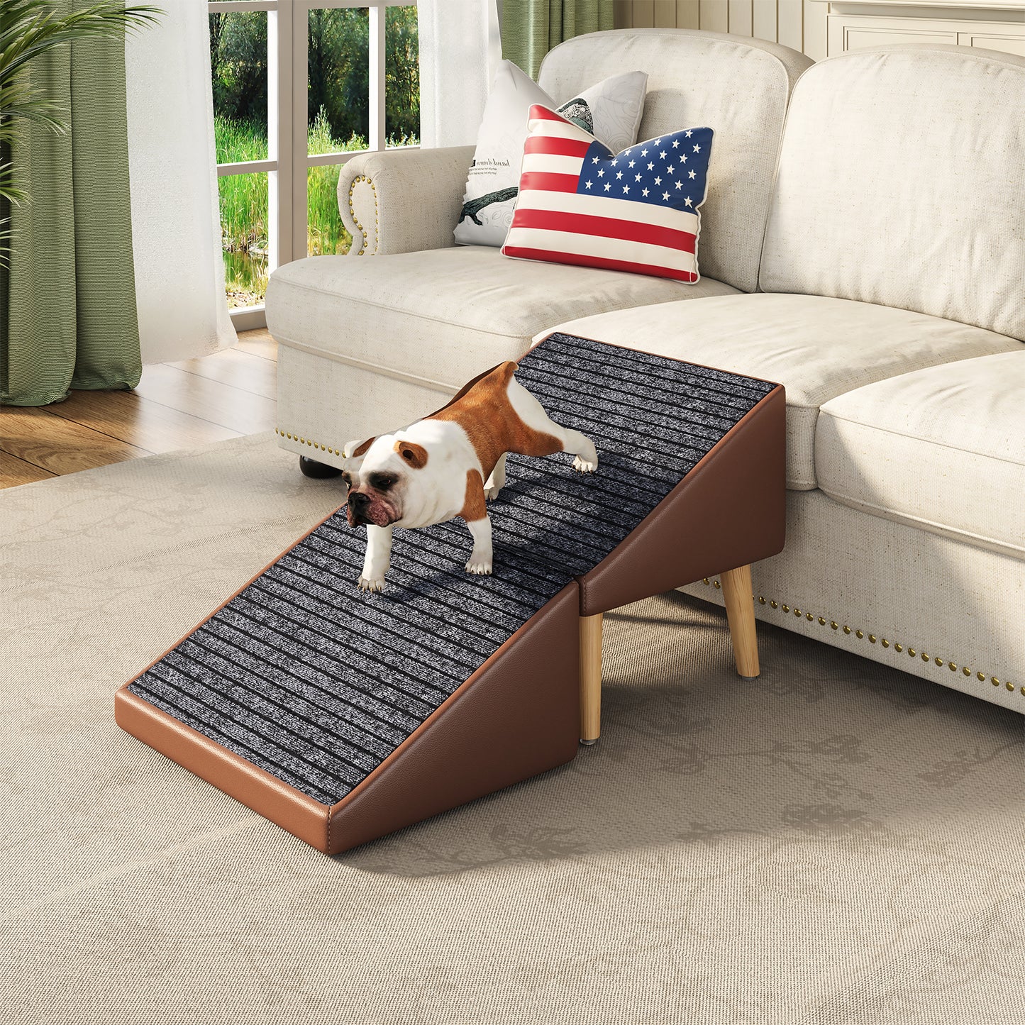 3-in-1 Pet Ramp with Storage and Footstool - Non-Slip, Supports 265 lbs, Brown