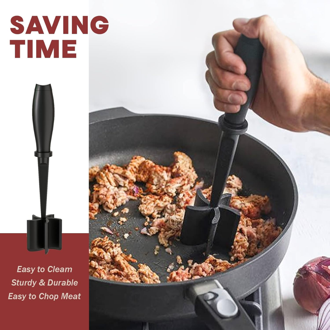 Premium Meat Chopper with 5 Beveled Blades - Black