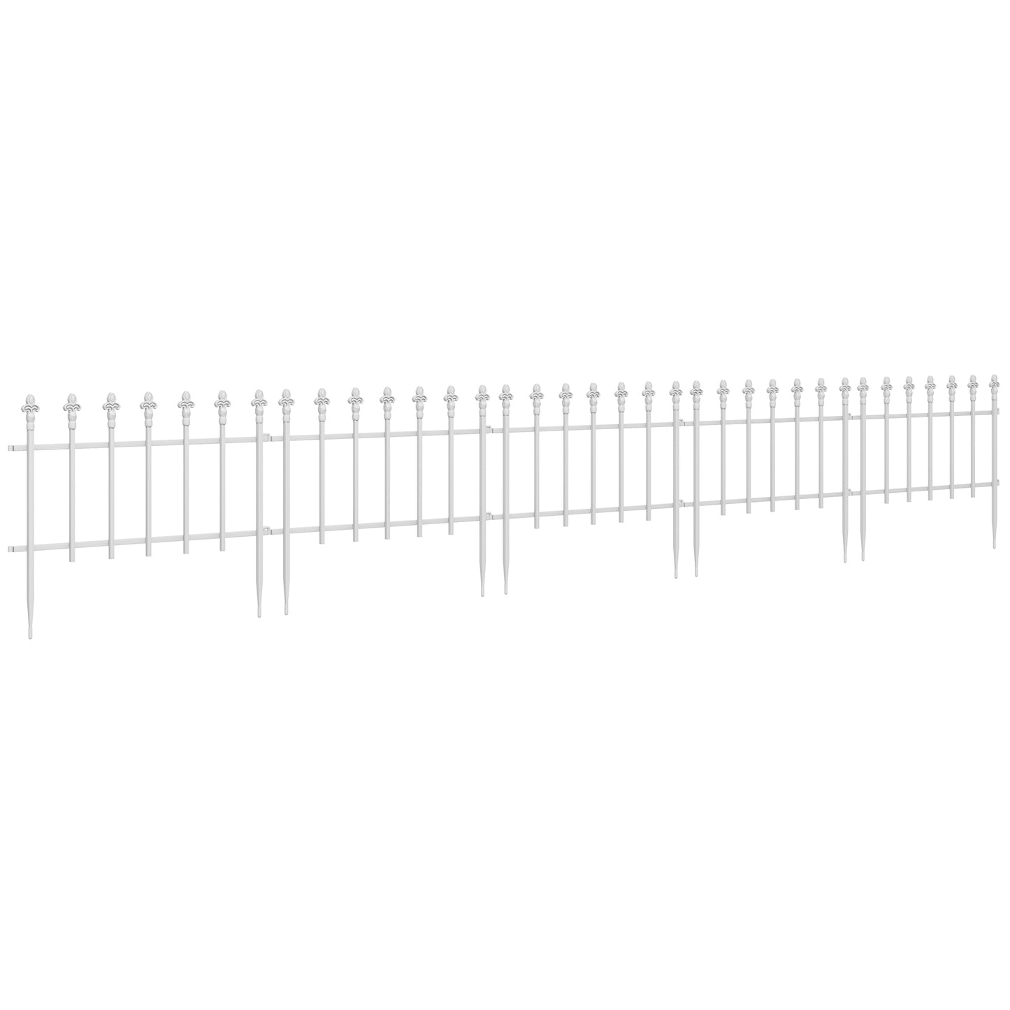 Decorative Steel Garden Fence Panels - 5 Pack, White, 110.25" L