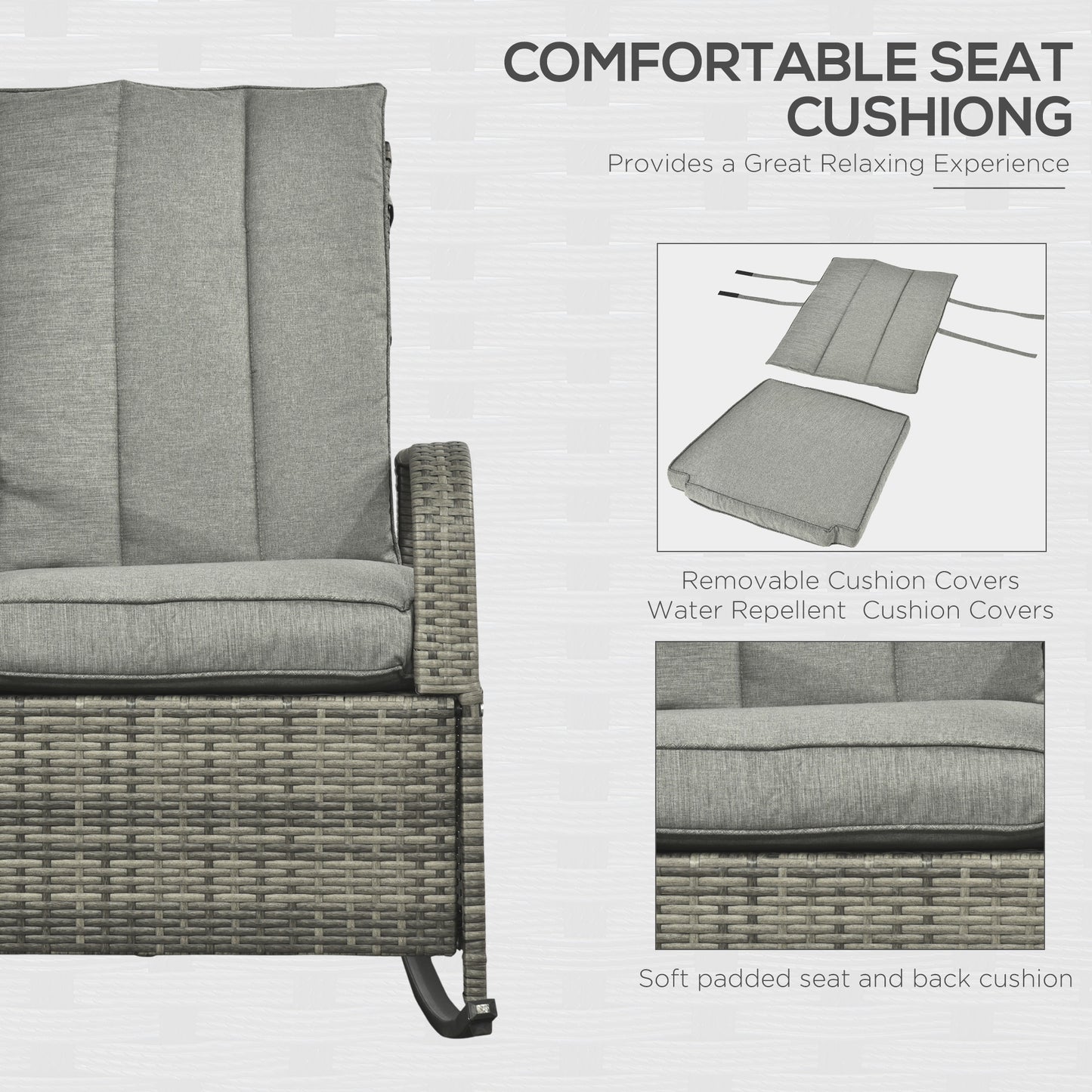 Gray PE Rattan Rocking Recliner with Adjustable Footrest