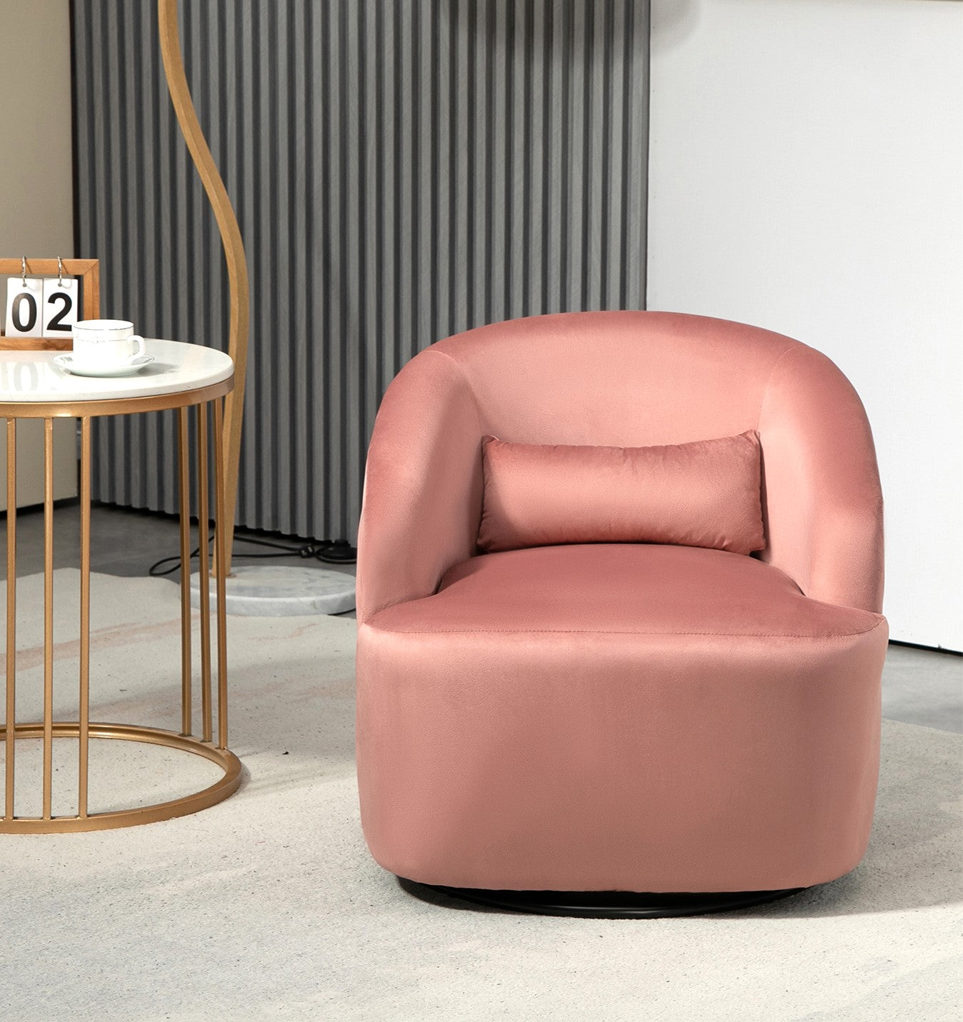 364 Degree Swivel Barrel Accent Chair, Velvet Upholstered Curved