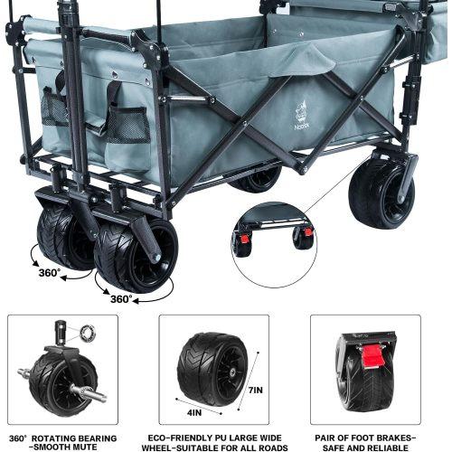 140L Foldable All-Terrain Utility Wagon with Removable Canopy, Brakes & Ice Pack