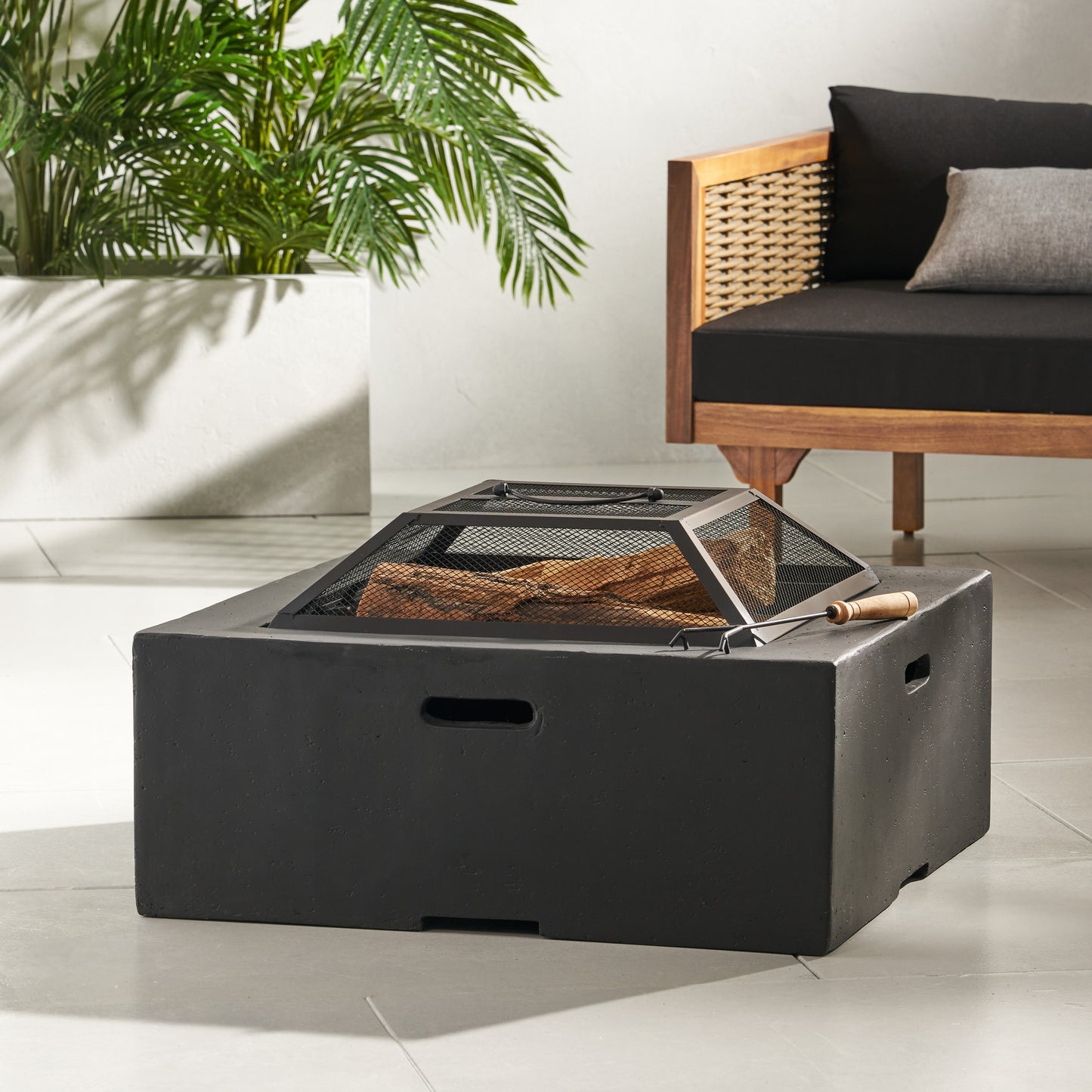 Outdoor 29 Square MgO Wood- Burning Fire Pit, Dark Gray