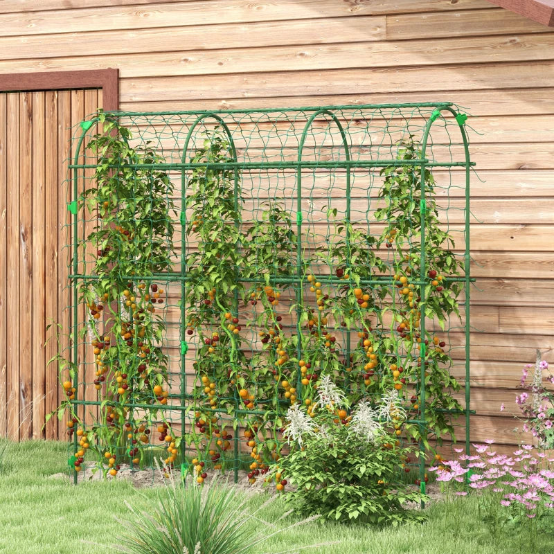 Metal Garden Trellis with Climbing Net, Arch A-Frame for Outdoor Plants, Green