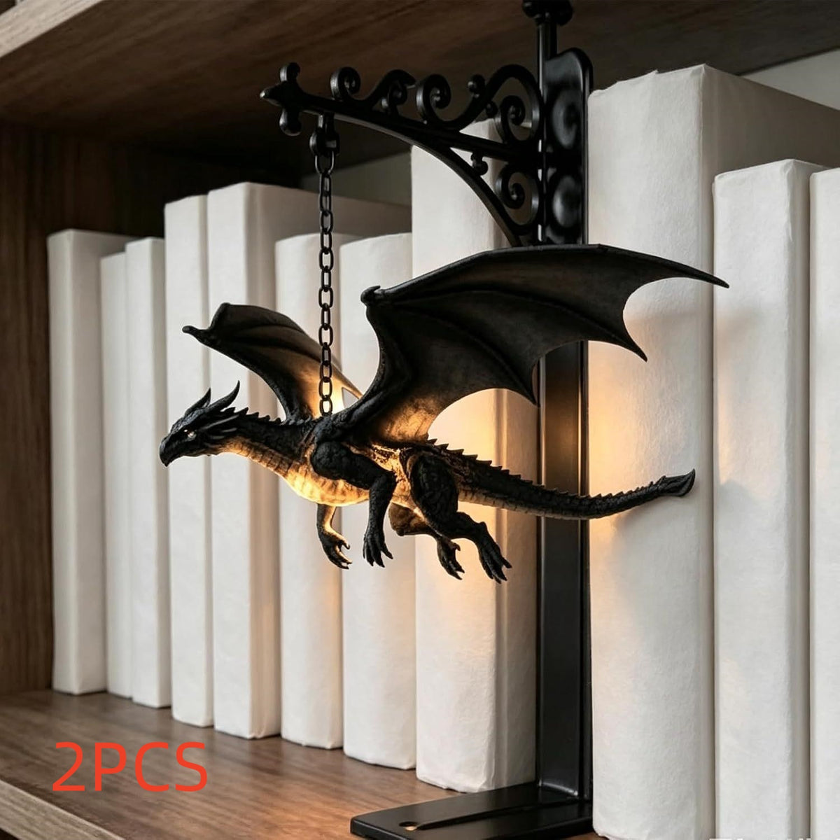 Floating Bookcase with Dragon Design - Decorative Wall Shelf Lamp for Home
