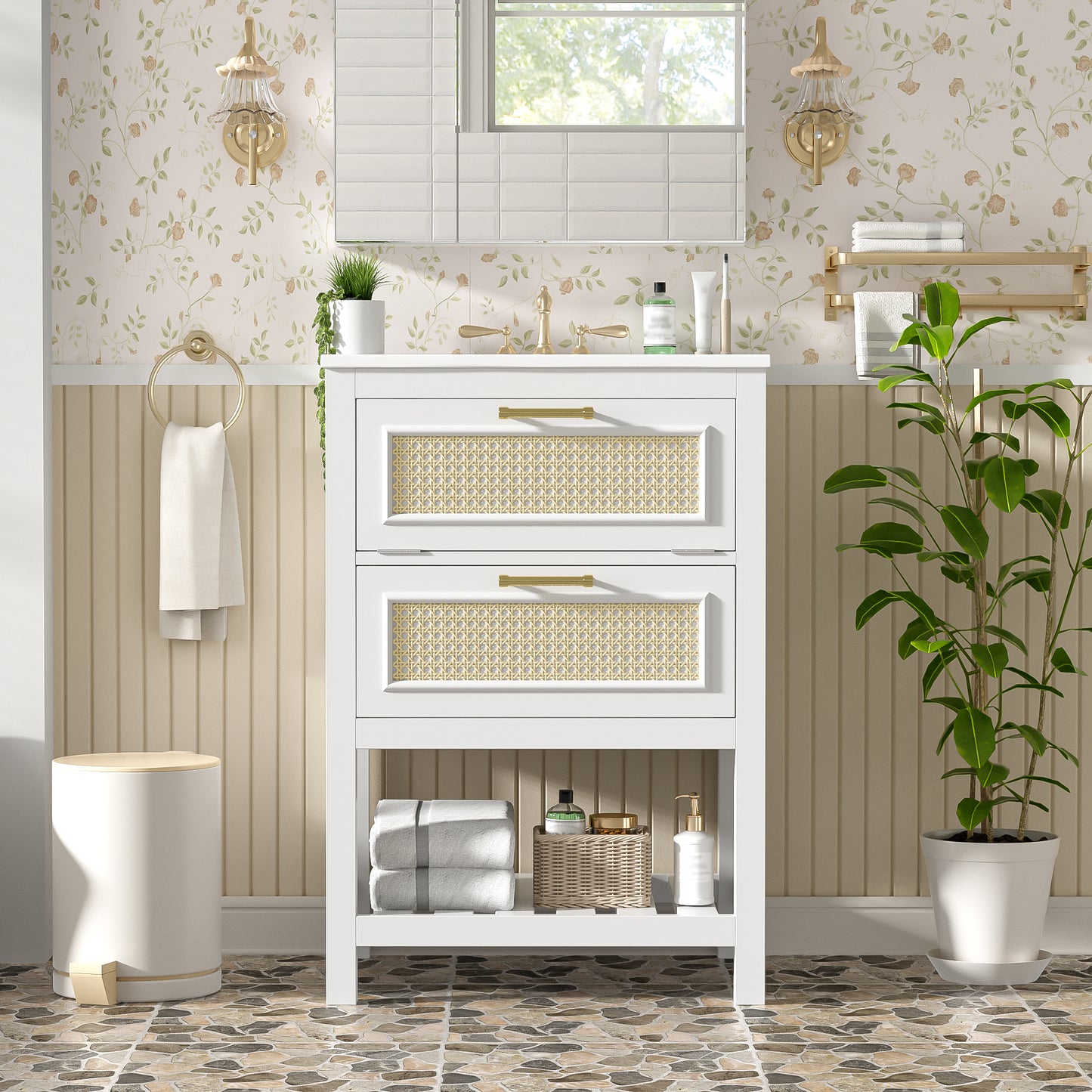 24 Bathroom Vanity With Integrated Ceramic Sink, Cabinet 1 Deep