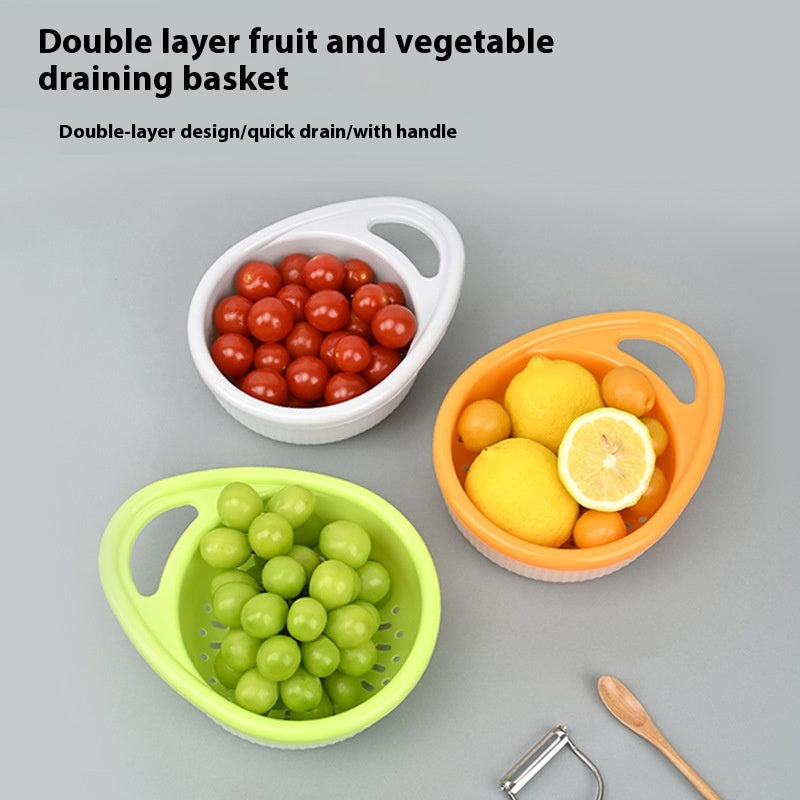 Double-Layer Portable Drain Basket - Multi-Functional Plastic Kitchen Screen