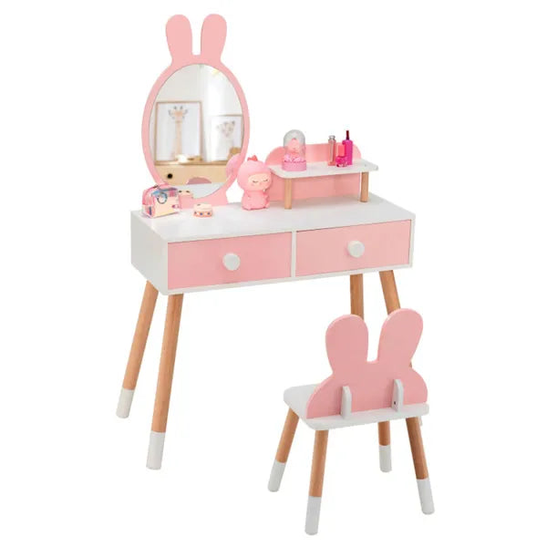 Kids 2-in-1 Vanity Table Set with Detachable Mirror - Pink