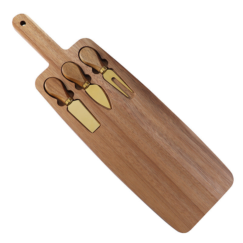 Cheese Plate with Knife Set - Modern Wooden Serving Board & 3 Utensils