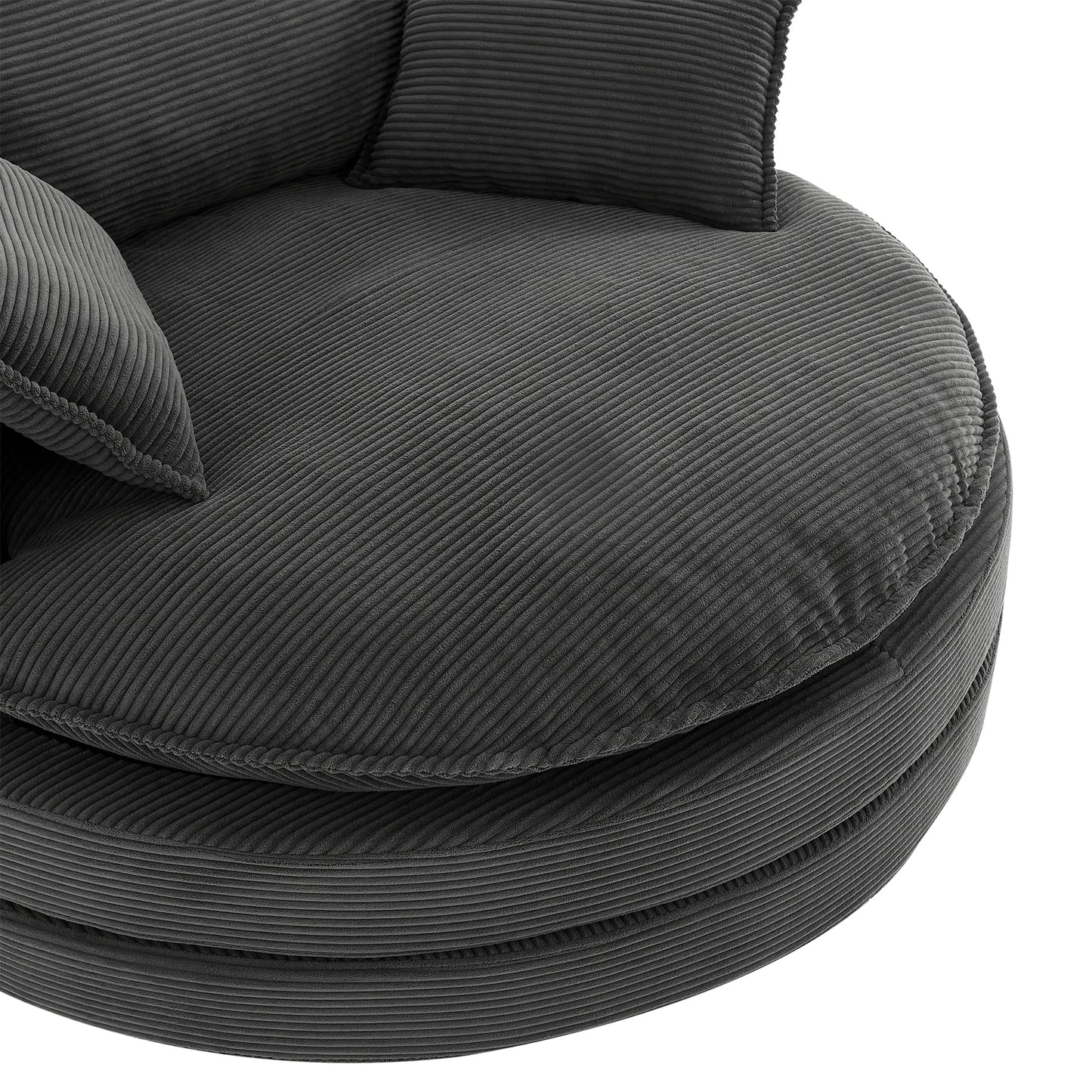 Oversized 360° Swivel Chair with Dual-Layer Cushions - Black