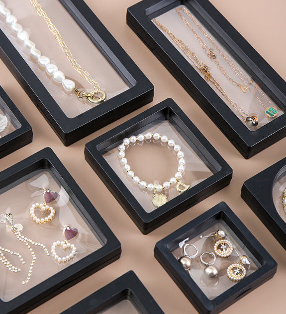 Transparent Suspended Jewelry Box - Clear Plastic Storage Case 14x14cm