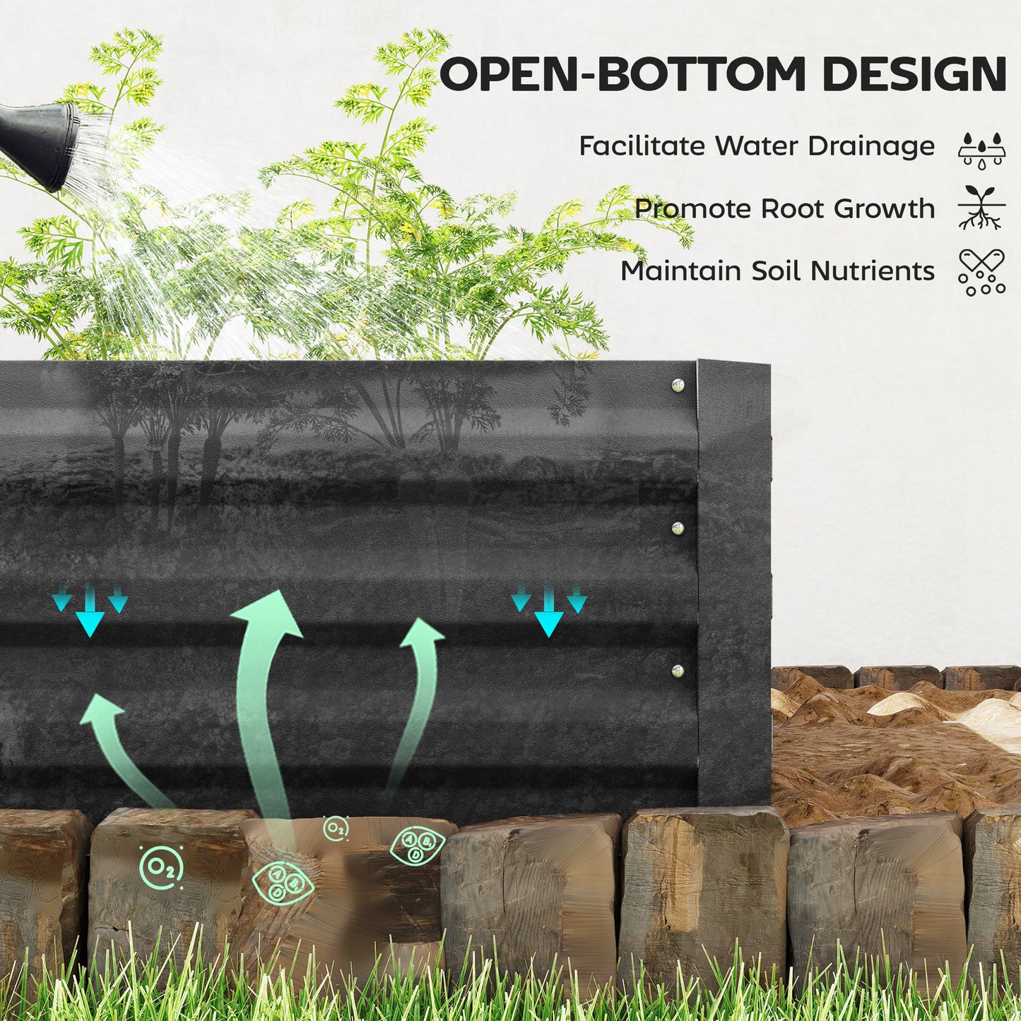 Galvanized Raised Garden Bed 95x36x12 Inches for Flowers Herbs Vegetables Black
