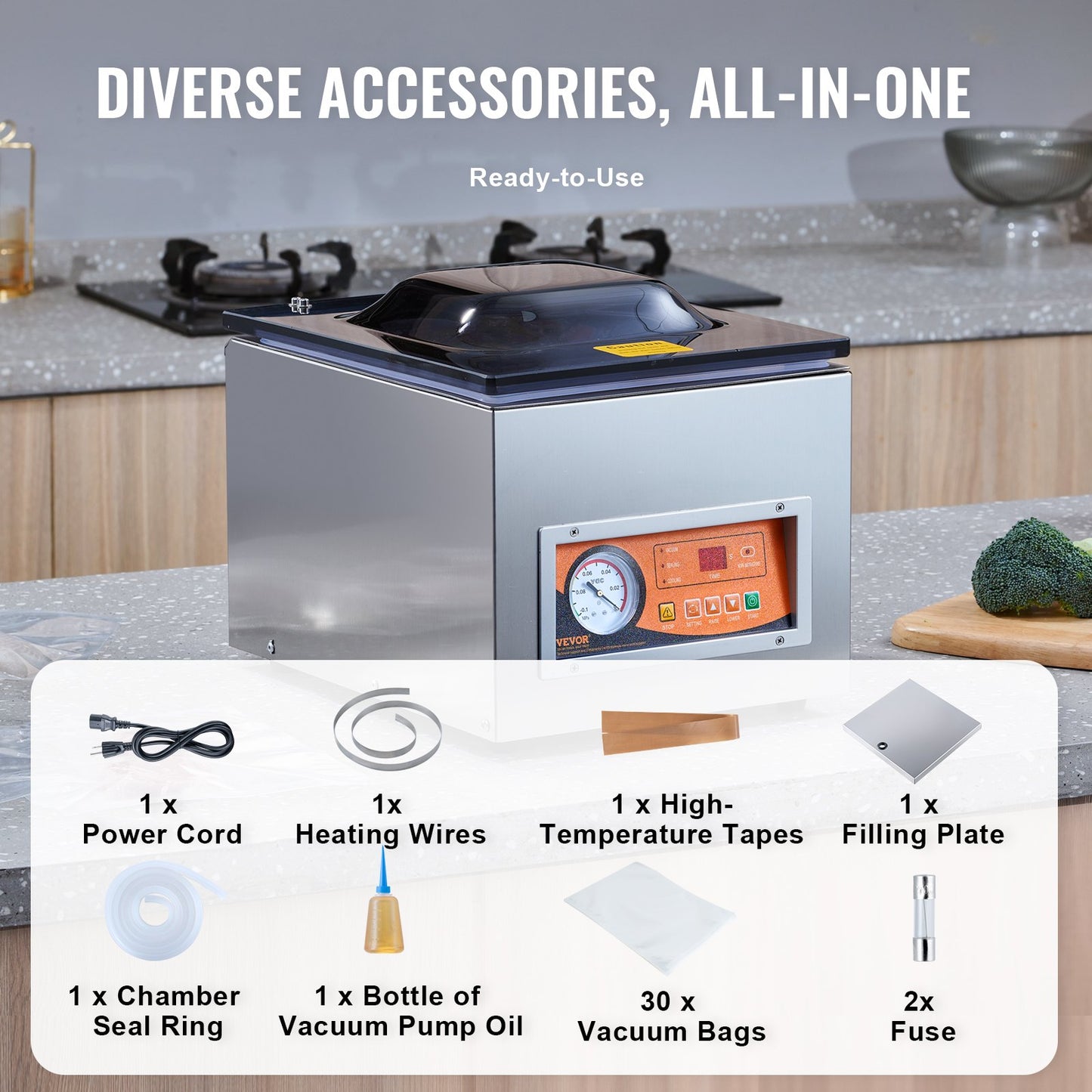 Vacuum Chamber Sealer 260W for Food Preservation and Commercial Use - Silver
