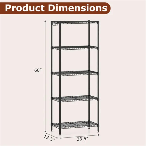 5-Tier Heavy-Duty Metal Wire Shelving, 750 LBS Total Load With