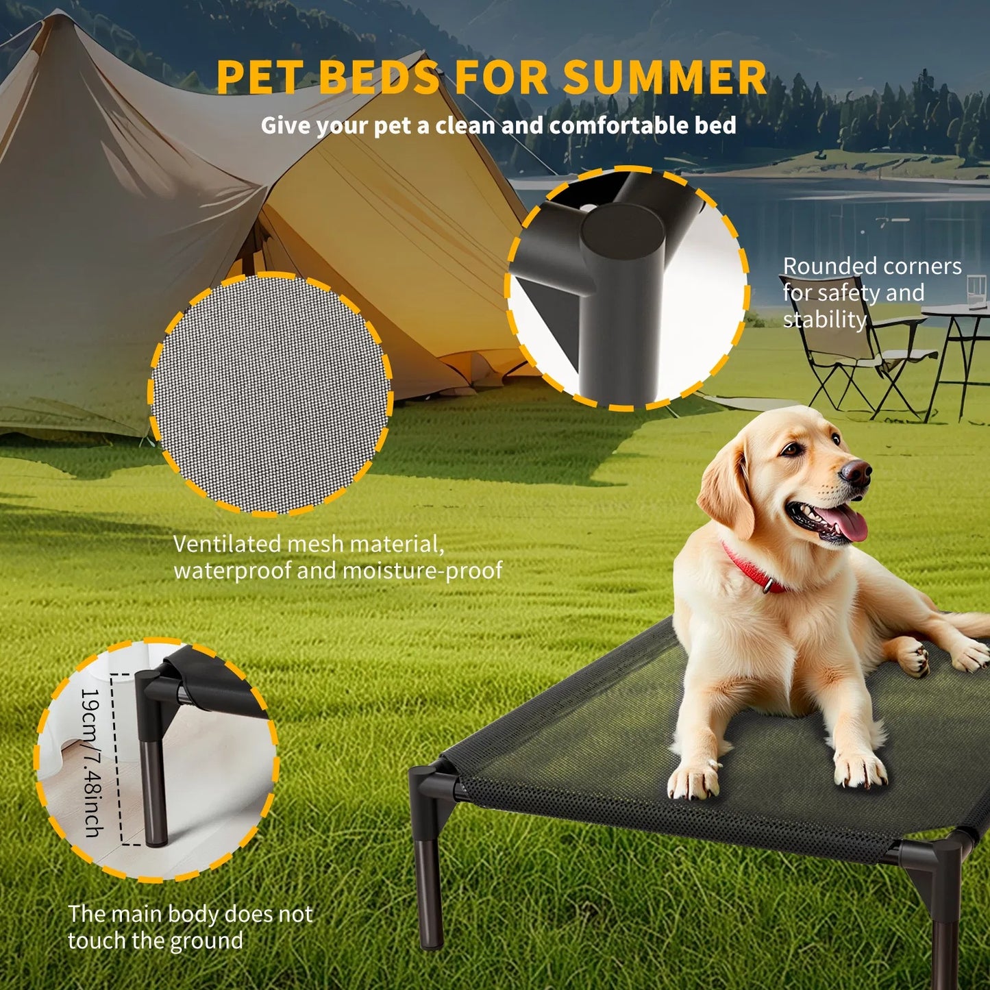 Elevated Breathable Mesh Pet Bed for Indoor & Outdoor Use - Small to XL Sizes