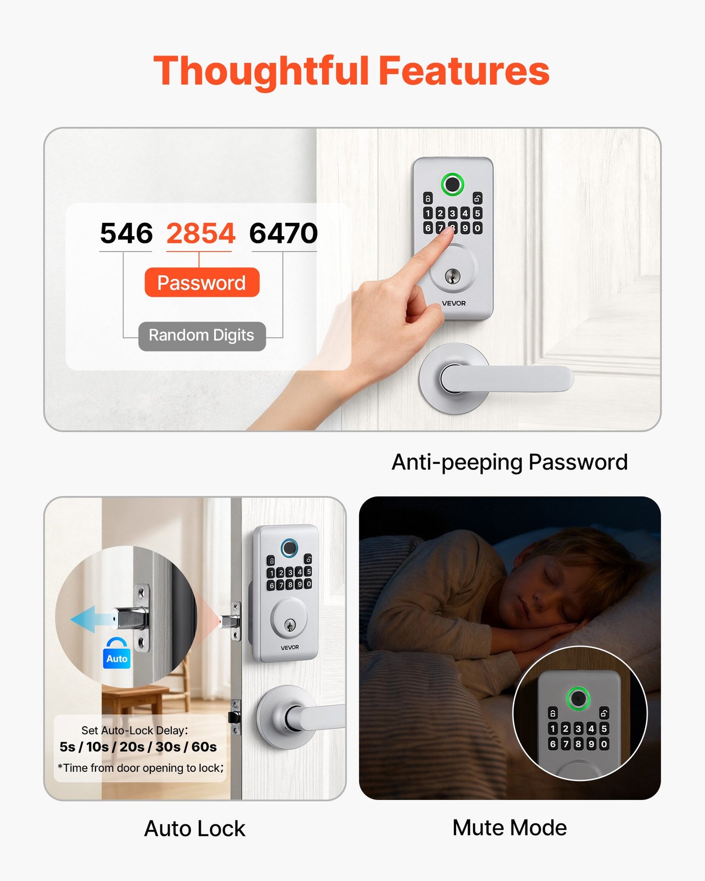 Keyless Biometric Door Lock Set with Handle, Auto Lock, 50 Fingerprints - Black