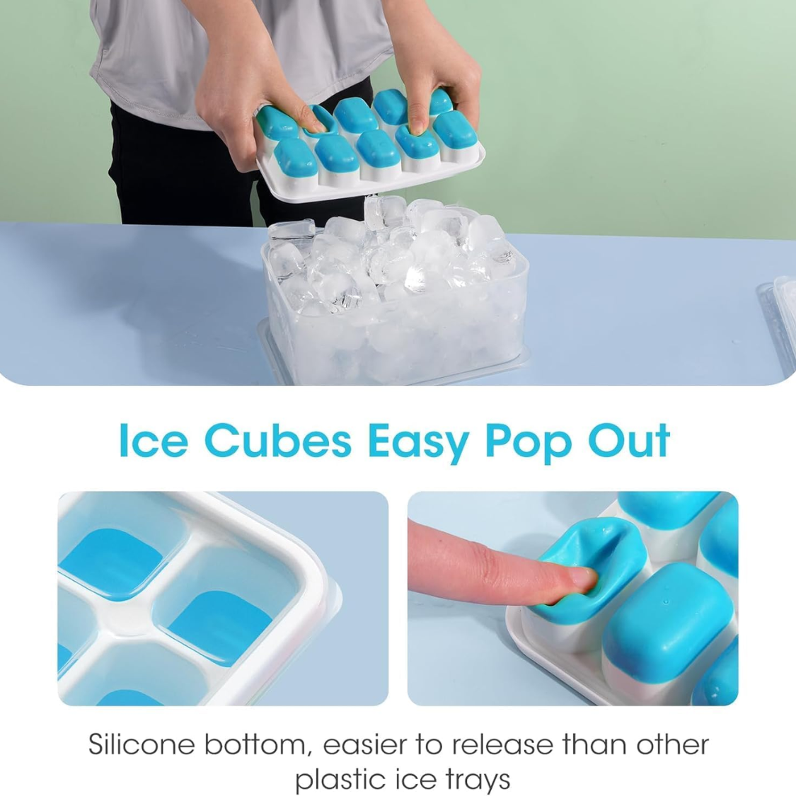 Ice Cube Tray With Lid And Bin - 4 Pack Silicone Trays For Freezer,
