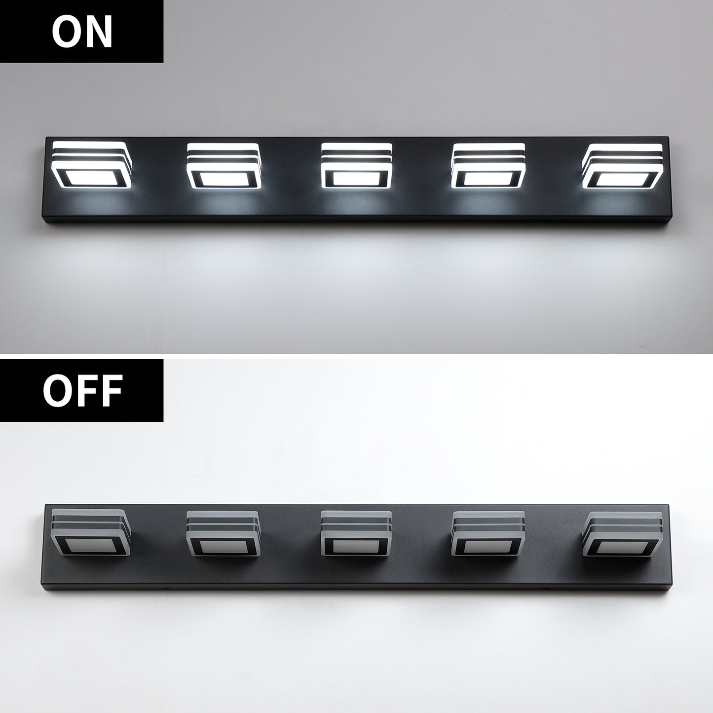 32-Inch Modern Black LED Vanity Light with Square Acrylic Shades