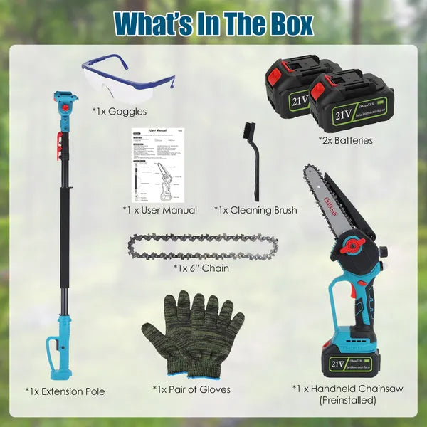 Cordless 2-in-1 Pole Saw & Chainsaw with Extension, Brushless Motor, 21V Battery