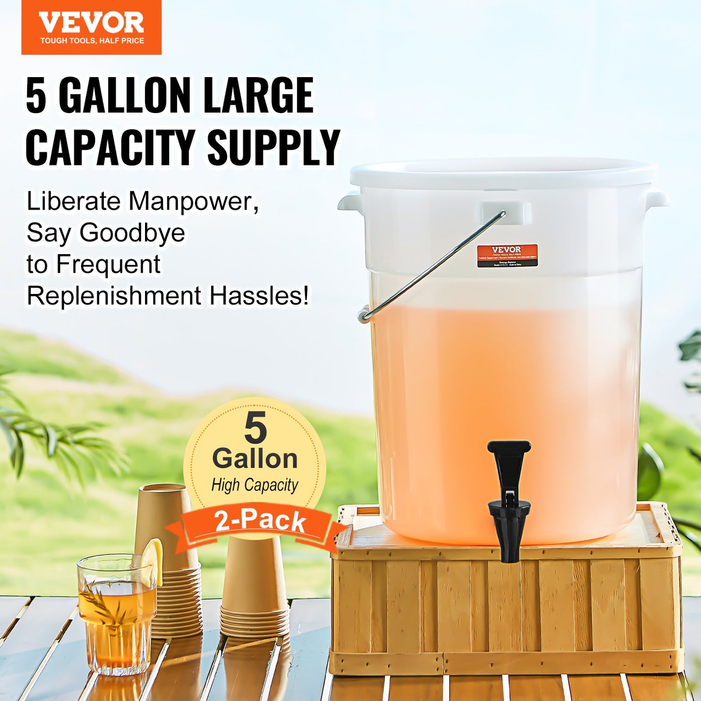 5 Gallon Beverage Dispenser with Spigot - 2 Pack