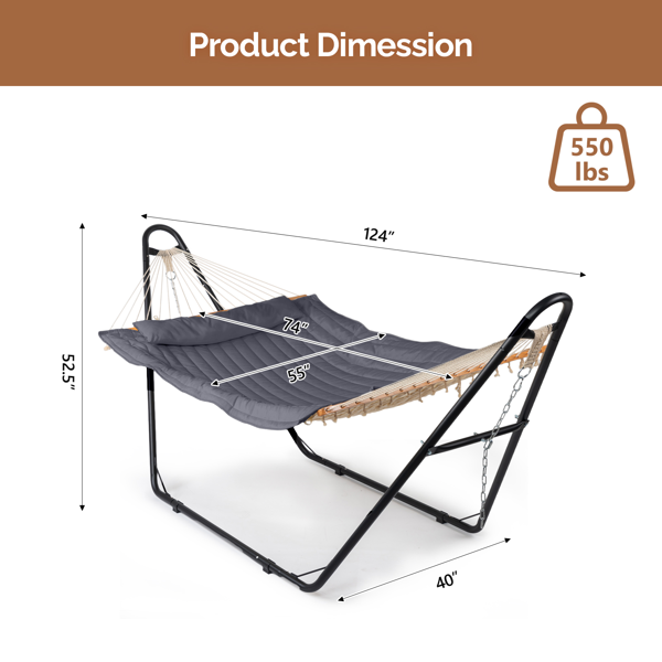 Heavy Duty Adjustable Hammock Set with Stand - Gray